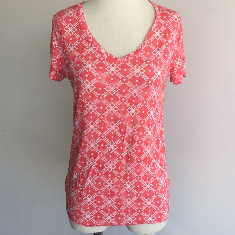 Super Soft Patterned V-Neck T-Shirt Coral/White